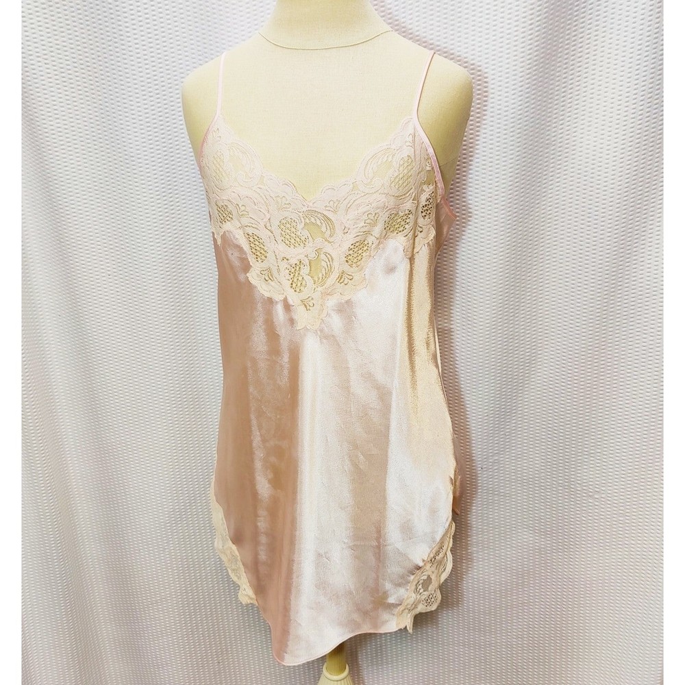 Victoria’s Secret V Neck Pink Lace Nightgown Gold Label Spaghetti Strap